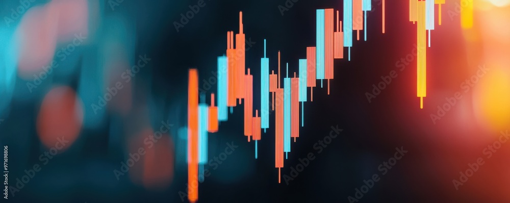 Poster abstract financial chart with glowing candlesticks representing stock market trends and data analysi