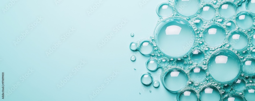 Aufkleber clear water bubbles on a soft blue background, creating a tranquil and refreshing visual effect.