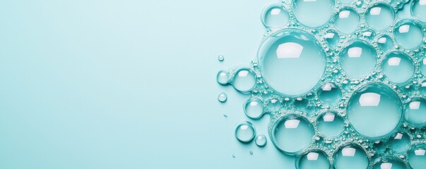 clear water bubbles on a soft blue background, creating a tranquil and refreshing visual effect.