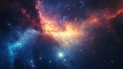 Obraz premium A colorful nebula in space with bright stars.