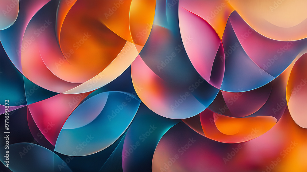 Aufkleber an abstract composition of overlapping and intertwined circular shapes in various sizes and colors. 