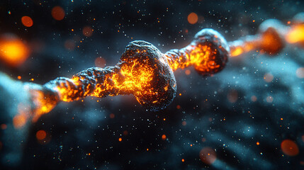 nerve cell synaptic cleft, showcasing glowing neurotransmitters at the junction, highlighting the intricate communication between neurons