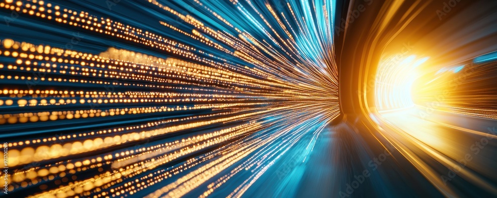 Poster dynamic motion blur captures vibrant lights in a tunnel, conveying speed and energy in a stunning vi