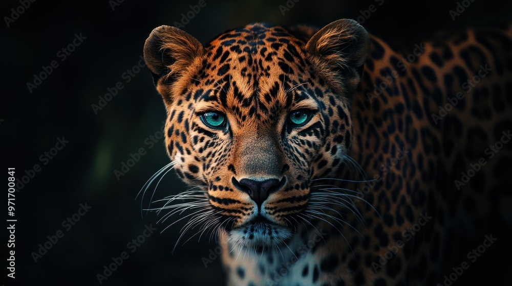 Poster Close-up Portrait of a Leopard with Striking Blue Eyes