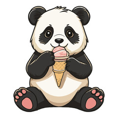 Playful Panda Indulging in Ice Cream Cone Illustration