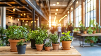 Modern Office Interior Design, Sustainable Workplace With Green Plants , Biophilic Design