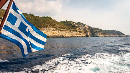 greek flag on the boat