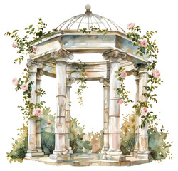 Naklejka premium PNG Elegant watercolor garden gazebo illustration