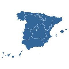 Editable vector outline map of Spain divided into autonomous communities