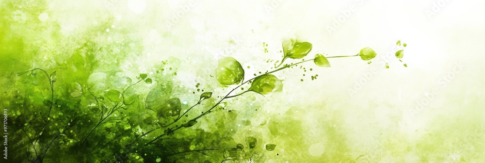 Poster Elegant Green Leaves with Soft Abstract Background