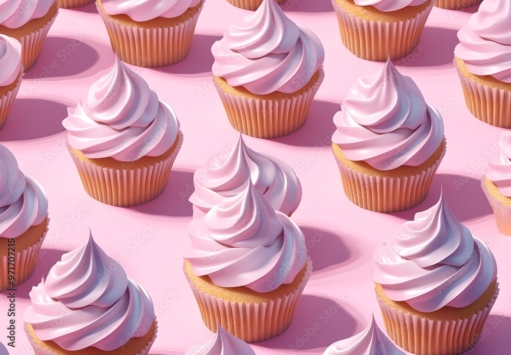 Wall mural pink cupcakes on pink background