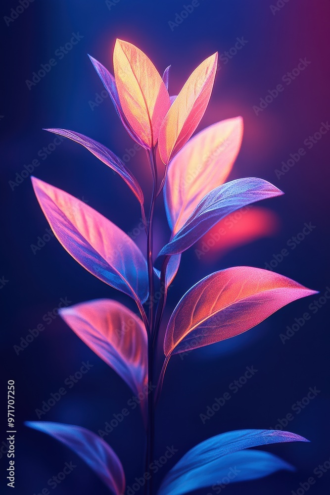 Poster Vibrant Abstract Leaf with Colorful Lighting