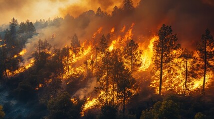 Naklejka premium Wildfires Ravaging Northern California, Destroying Forests and Homes Amid Extreme Drought Conditions