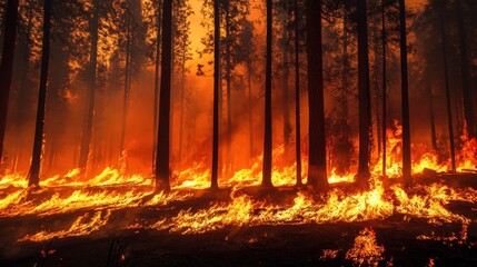Obraz premium Wildfires Ravaging Northern California, Destroying Forests and Homes Amid Extreme Drought Conditions