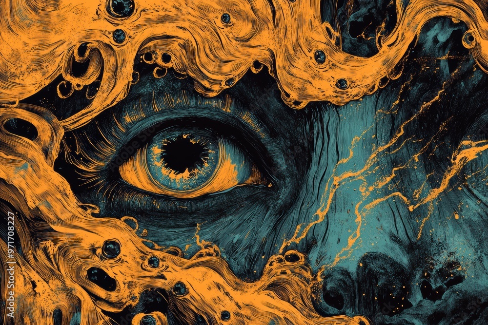 Poster Surreal Eye Amidst Abstract Swirls of Color