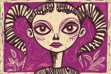 Whimsical Portrait with Purple Background and Unique Features