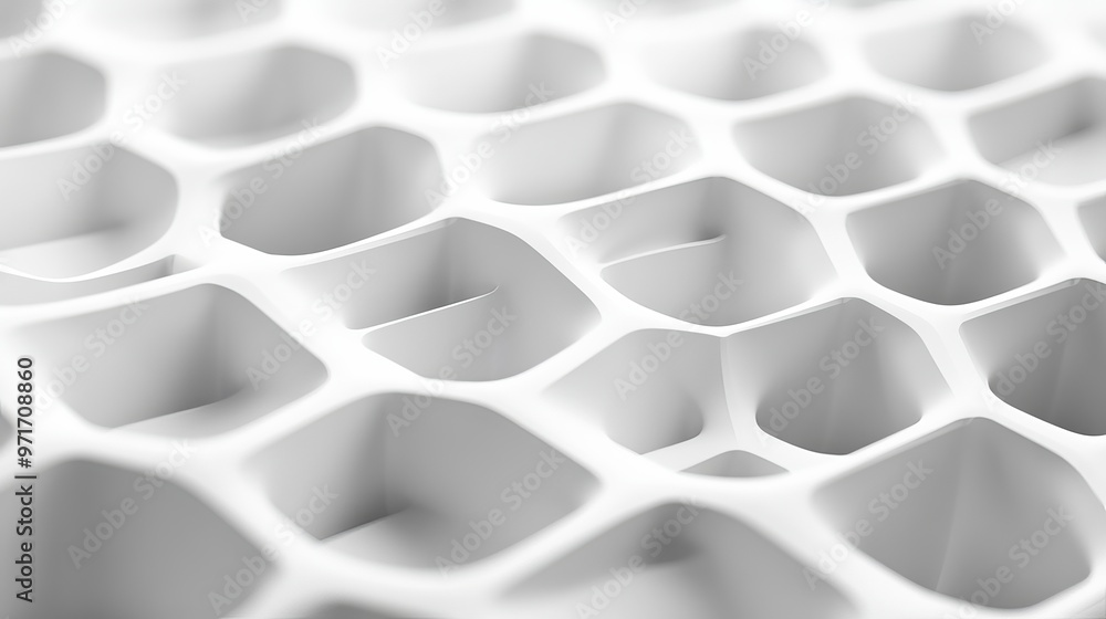 Poster 3d futuristic honeycomb mosaic with a white background featuring a realistic geometric mesh cell tex