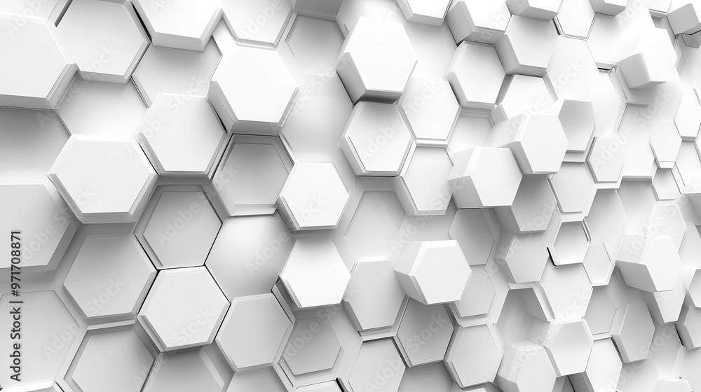 Poster 3d futuristic honeycomb mosaic with a white background featuring a realistic geometric mesh cell tex