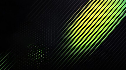 Abstract dark background with neon green diagonal lines.
