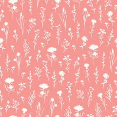 Blue Floral Wildflower Sun Print Silhouette Seamless Vector Repeat Pattern