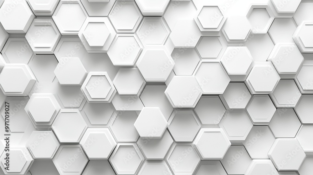 Poster 3d futuristic honeycomb mosaic with a white background featuring a realistic geometric mesh cell tex