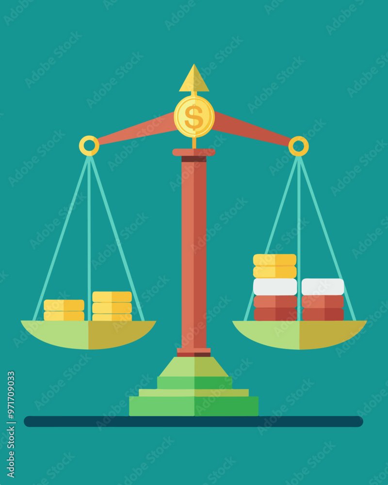 Poster a scale with stacks of money on one side and a pile of bills on the other showcasing the unbalanced 