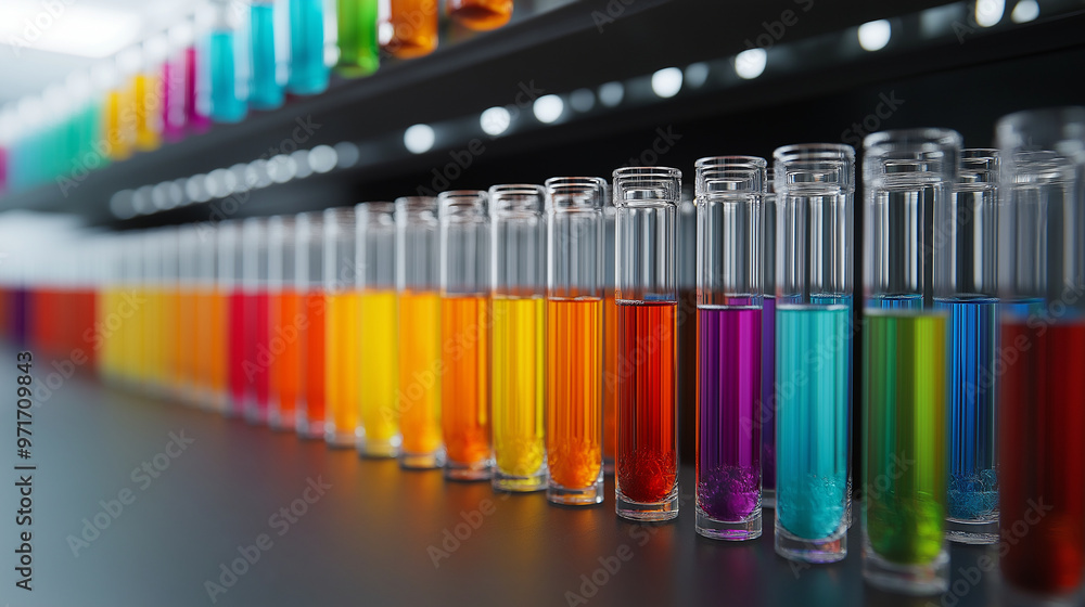 Aufkleber test tubes filled with a spectrum of colorful liquids, reflecting the diversity and complexity of bi