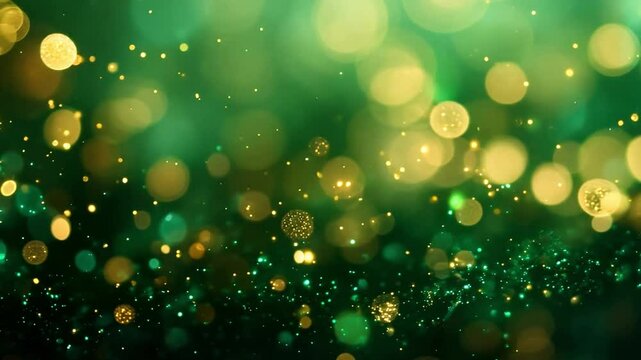 The vibrant green backdrop features shimmering gold lights, creating a magical atmosphere ideal for celebrations and events