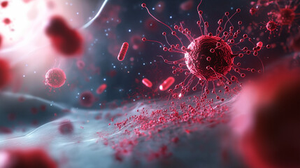 Microscopic depiction of targeted therapy where therapeutic agents are shown selectively binding to disease-causing cells, leaving healthy cells untouched.