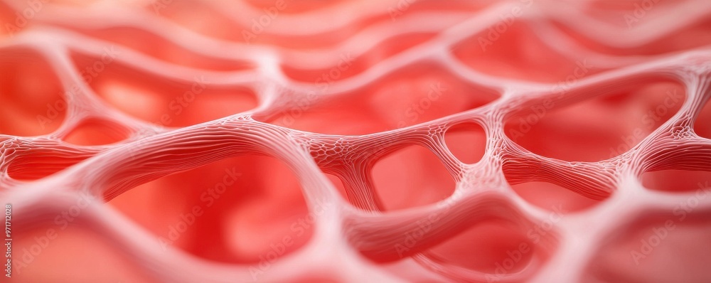 Poster abstract close-up of a coral structure with intricate patterns and textures in vibrant shades of red