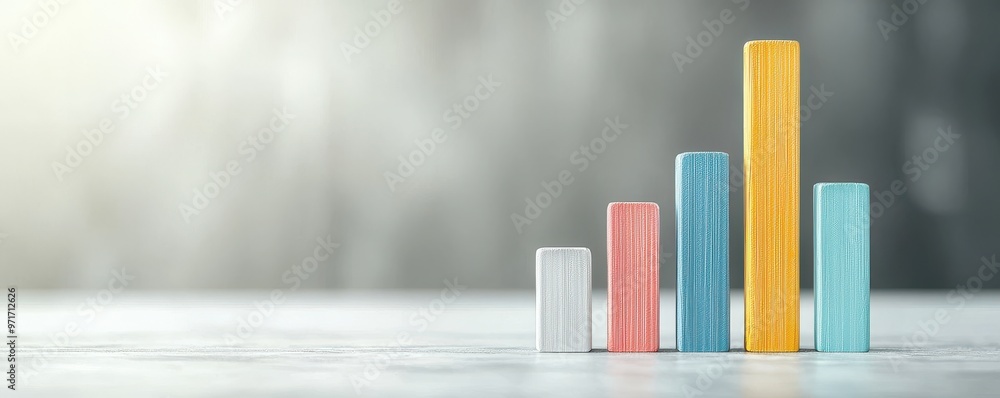 Poster colorful bar chart representing business growth on a blurred background. useful for finance and anal