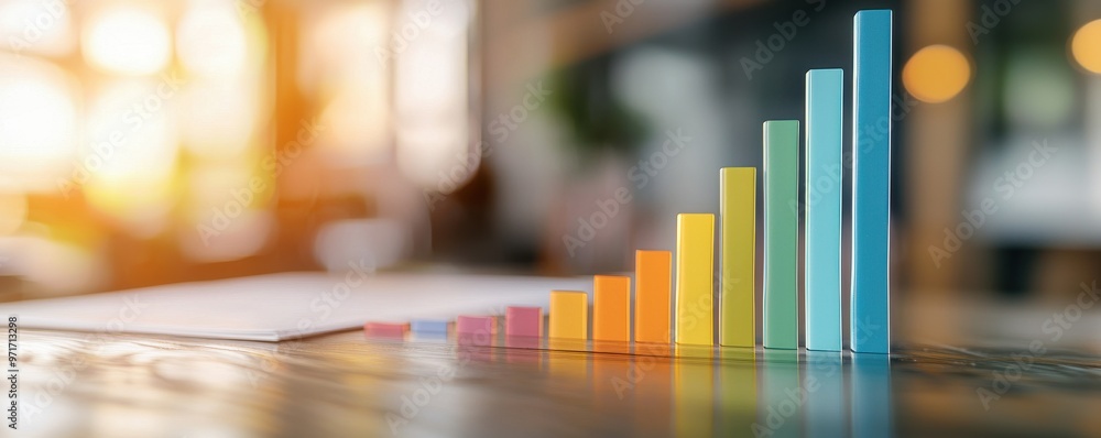Poster vibrant bar graph representing growth and success, capturing attention with colorful bars and a prof