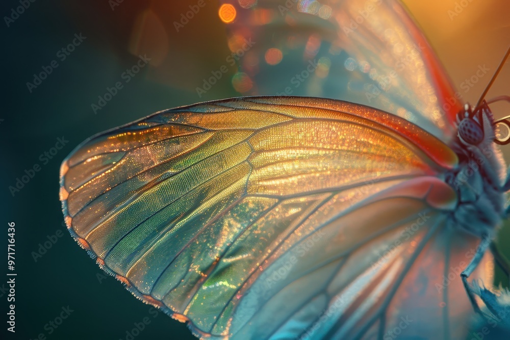 Aufkleber close-up view of a vibrant butterfly wing displaying intricate textures and colors, highlighting nat