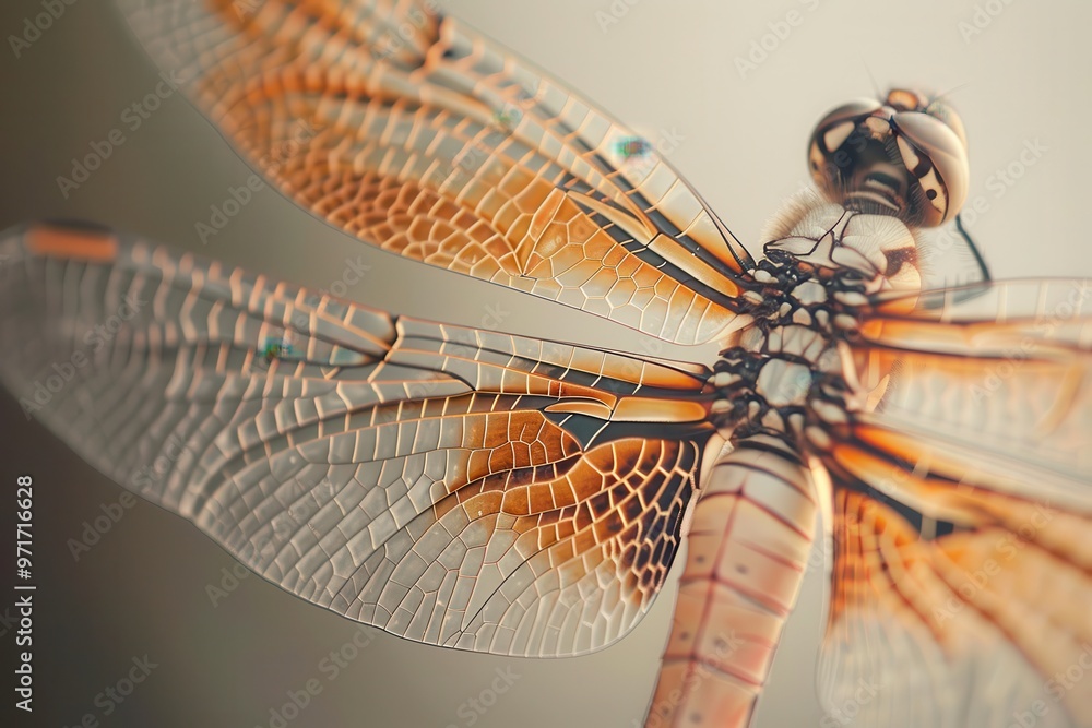 Aufkleber a close-up of a dragonfly showcasing its intricate, iridescent wings while perched on a slender stal