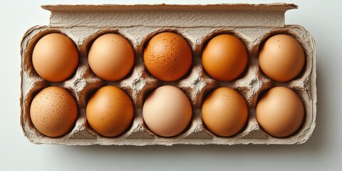 Fresh Brown Eggs in Open Carton Box