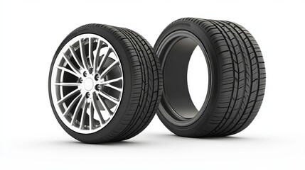 New car wheel shown in front and side views 3D illustration isolated on a white background