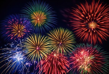 colorful fireworks bursting dark night sky creating spectacular display light color, vibrant, explosion, celebration, party, event, illumination, sparkle