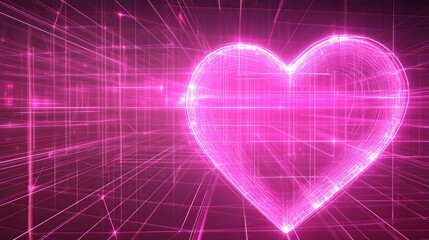 Neon pink geometric wireframe shapes and grids including a 3D heart and abstract patterns Trendy cyberpunk elements in a psychedelic rave style with a 2000s Y2K retrofuturistic