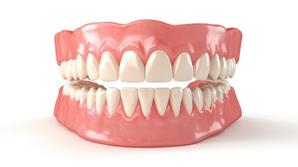 Fototapeta premium one single 3D model render illustration of plastic human smiling jaw with teeth isolated on white background