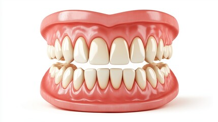 Obraz premium one single 3D model render illustration of plastic human smiling jaw with teeth isolated on white background