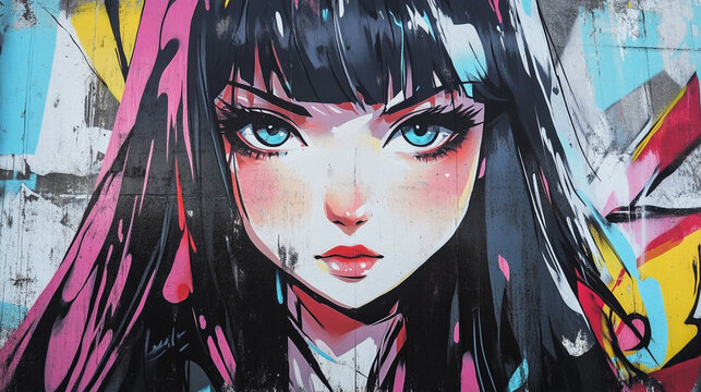 Graffiti Artwork of a Beautiful Anime Girl Background