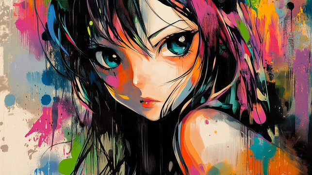 Graffiti Artwork of a Beautiful Anime Girl Background