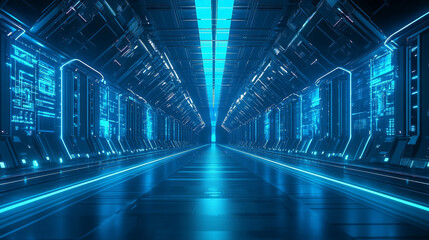 Futuristic highway road with a digital space background, 3D rendered to depict advanced technology and innovation, merging virtual and physical realms in a dynamic, high-tech landscape