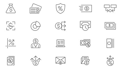 Investment line icon set.  Investment, profit, asset, investor, portfolio, dividend, capital, risk, money, finance, payment, business, profit line icon set. UI thin line icon pack.