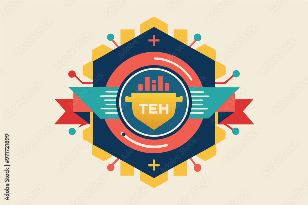 Poster A colorful digital badge featuring the letters TEH, designed with graphical elements representing data visualization and technology applied in graphic design