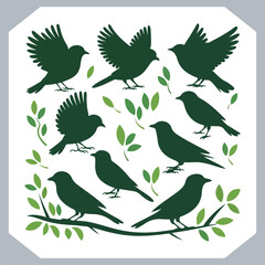 Obraz premium Set of Sparrow bird silhouette collection, Sparrow flying design, bird black silhouettes of different kinds sparrow vector flat isolated