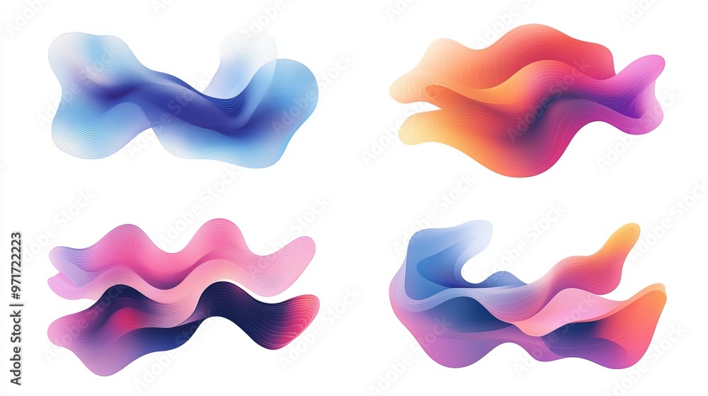 Poster set of modern abstract graphic elements including dynamic colored forms and lines gradient banners w