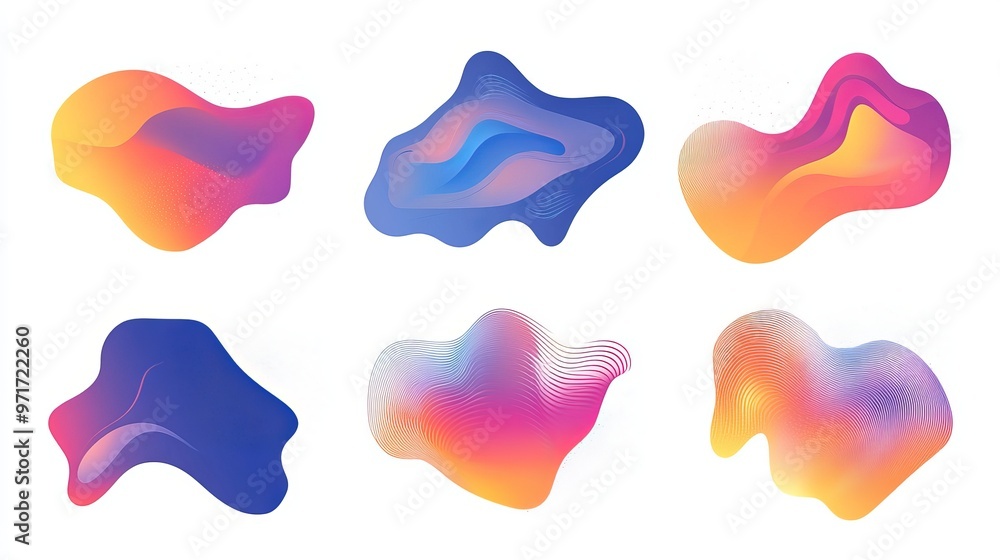 Poster set of modern abstract graphic elements including dynamic colored forms and lines gradient banners w