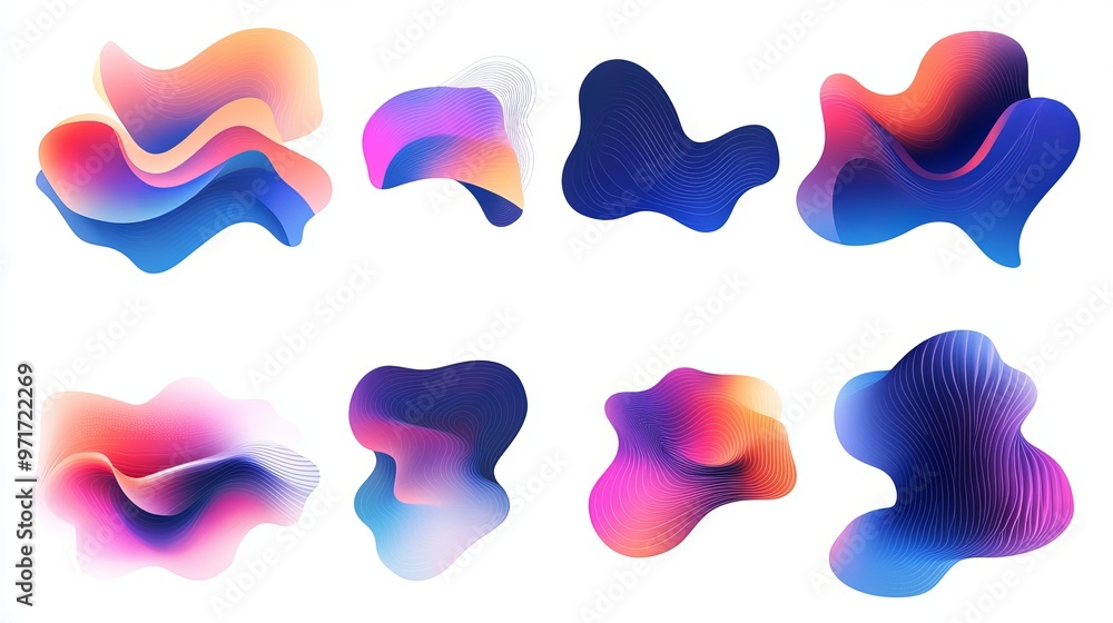Poster set of modern abstract graphic elements including dynamic colored forms and lines gradient banners w