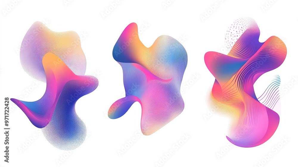 Poster set of modern abstract graphic elements including dynamic colored forms and lines gradient banners w
